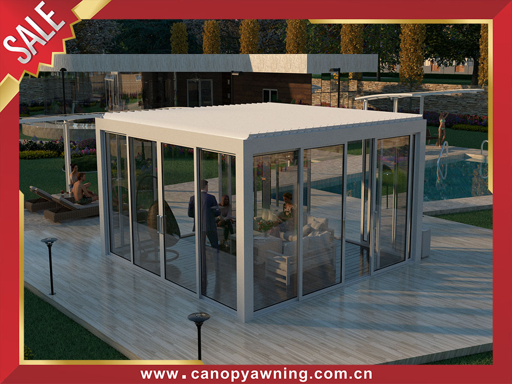 High quality outdoor backyard aluminum louvered shutter pergola enclosure cabin shed 