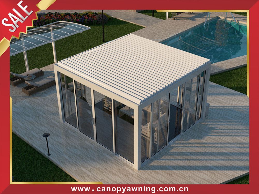 Outdoor backyard aluminum louvered shutter pergola enclosure cabin for sale