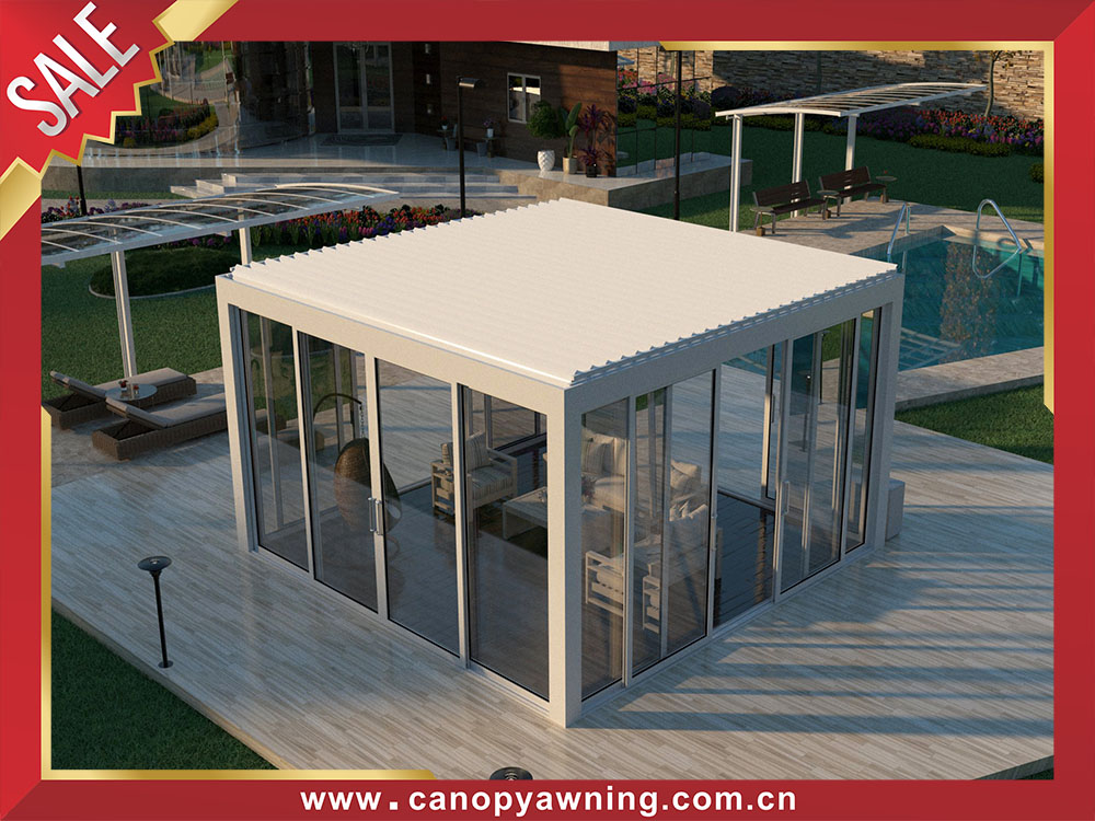 Outdoor backyard aluminum louvered shutter pergola enclosure cabin for sale