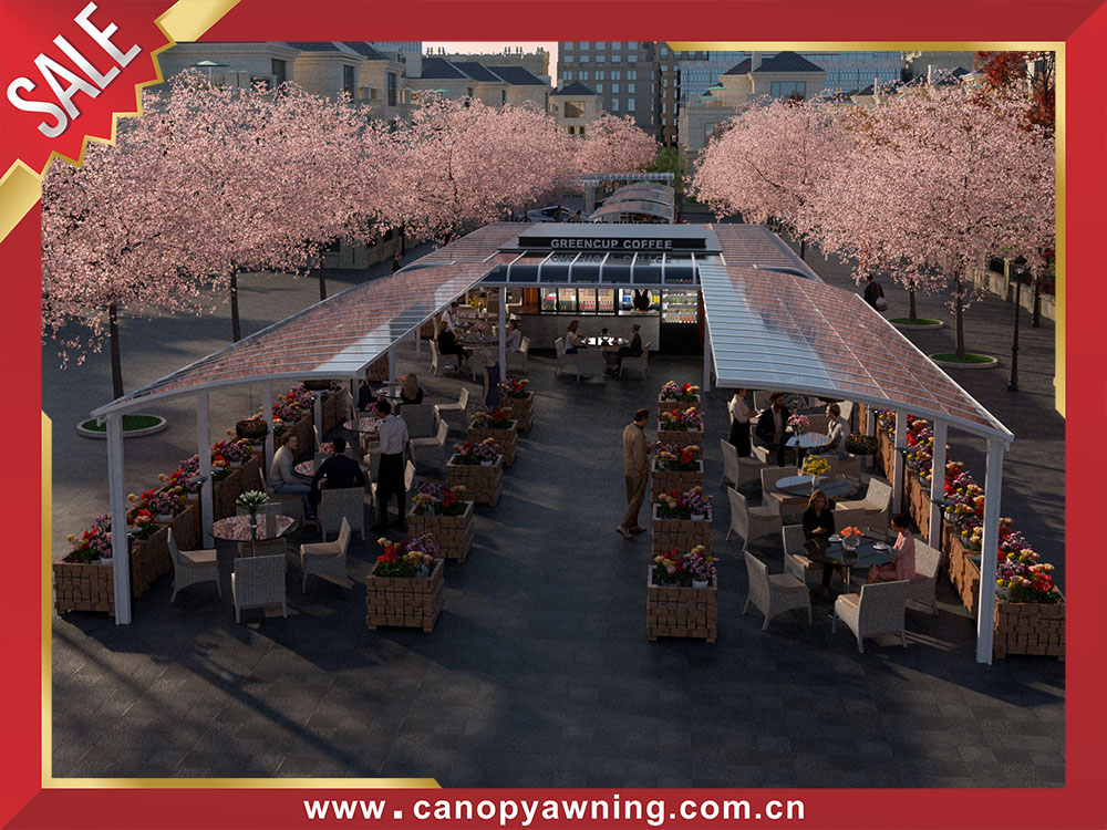 Excellent outdoor polycarbonate aluminum sunshade rain canopy shelter for canteen coffee shop