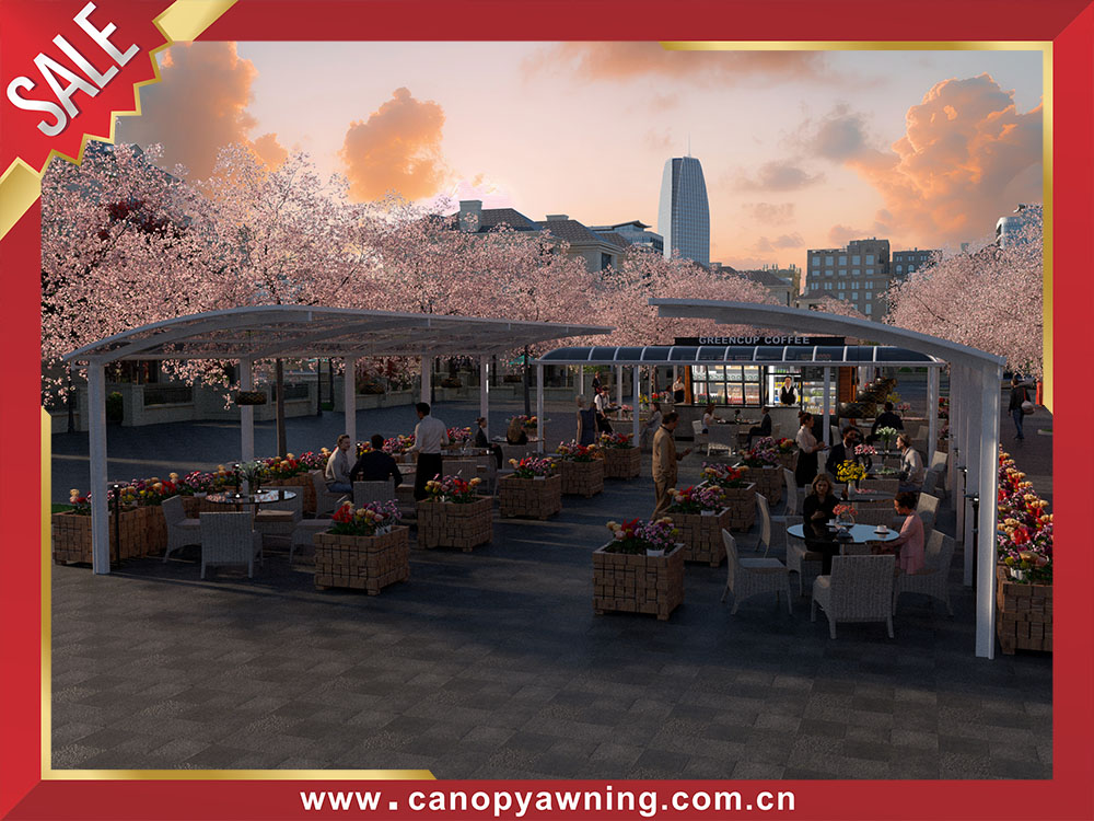 Outdoor polycarbonate aluminum awning canopy shelter for canteen coffee shop 