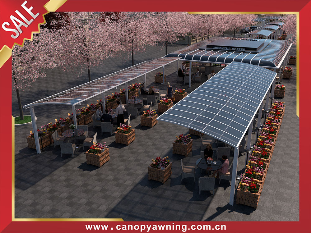 Outdoor polycarbonate aluminum awning canopy shelter for canteen coffee shop 