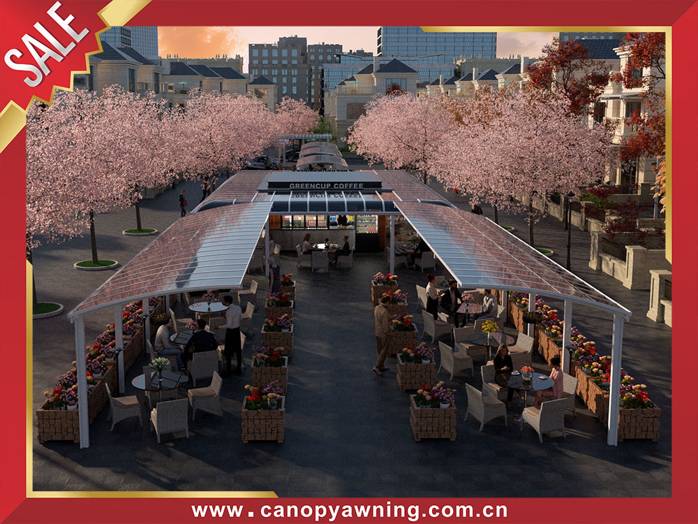 Excellent outdoor polycarbonate aluminum sunshade rain canopy shelter for canteen coffee shop