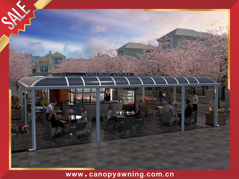 Excellent outdoor polycarbonate aluminium sun rain canopy awning shelter for canteen coffee shop