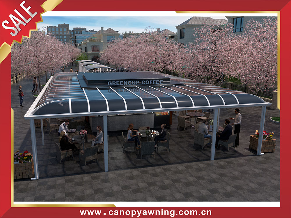 Excellent outdoor polycarbonate aluminium sun rain canopy awning shelter for canteen coffee shop