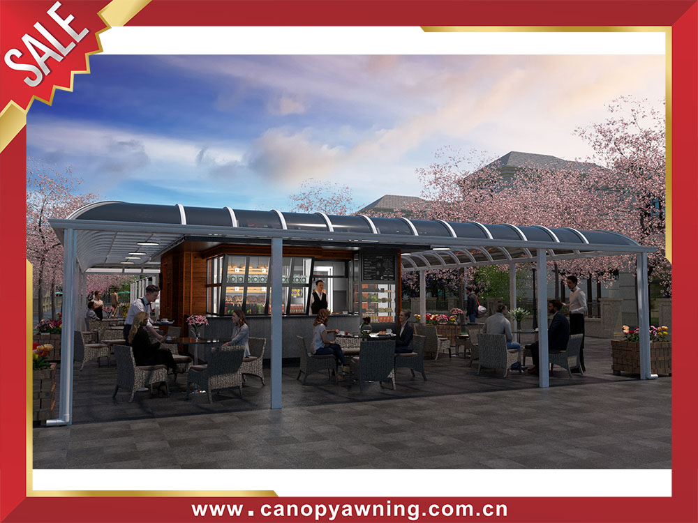 Excellent outdoor polycarbonate aluminium sun rain canopy awning shelter for canteen coffee shop