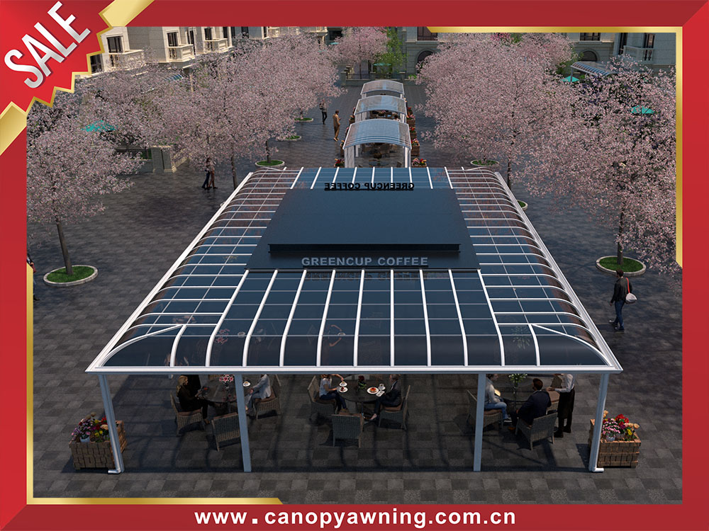 Excellent outdoor polycarbonate aluminium sun rain canopy awning shelter for canteen coffee shop