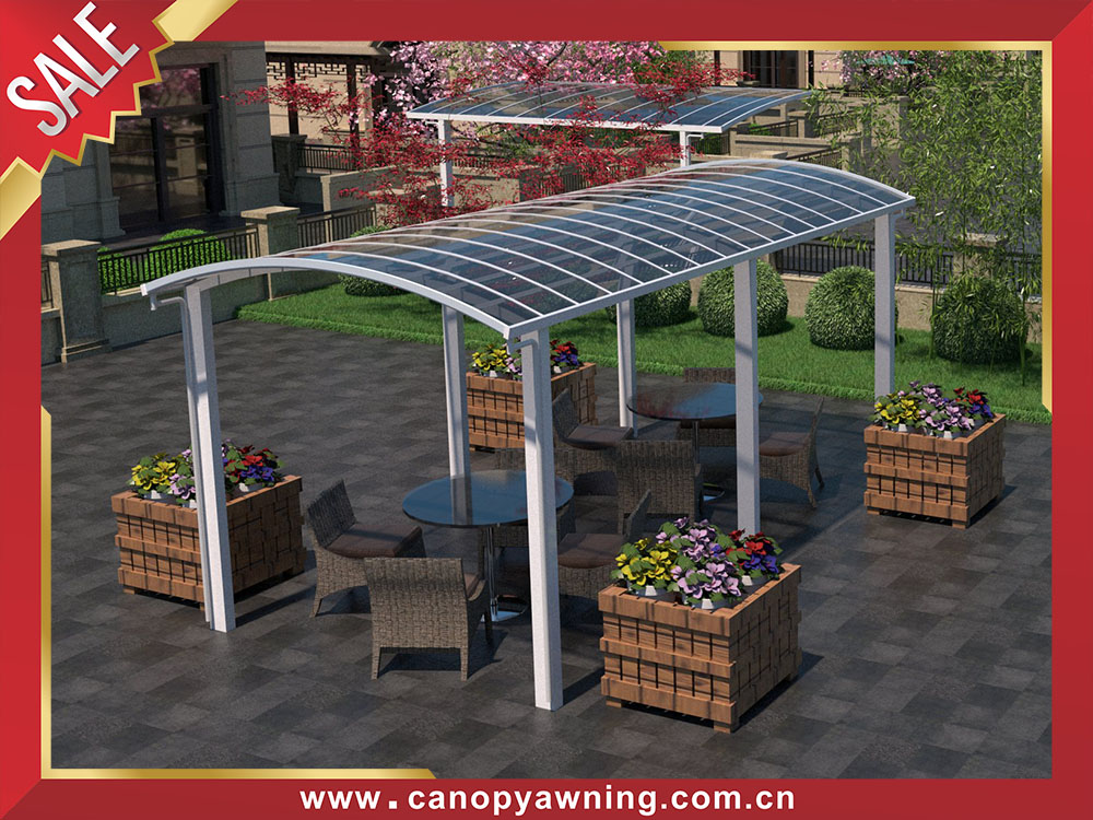 Beautiful outdoor polycarbonate aluminum sun rain canopy awning shelter for canteen coffee shop
