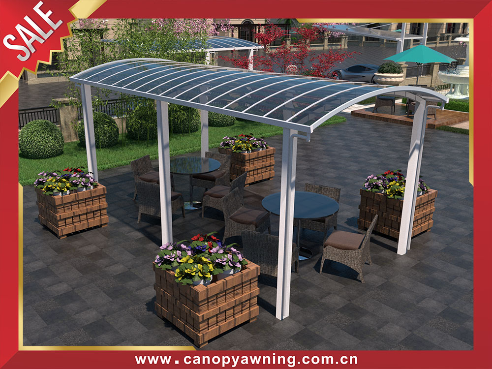 Beautiful outdoor polycarbonate aluminum sun rain canopy awning shelter for canteen coffee shop