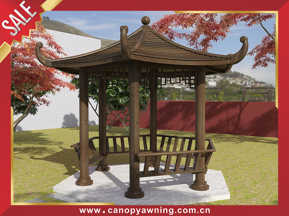 Outdoor backyard courtyard antique Chinese style wood look aluminium pavilion shelter gazebo for sale Outdoor backyard courtyard antique Chinese style wood look aluminium pavilion shelter gazebo for sale