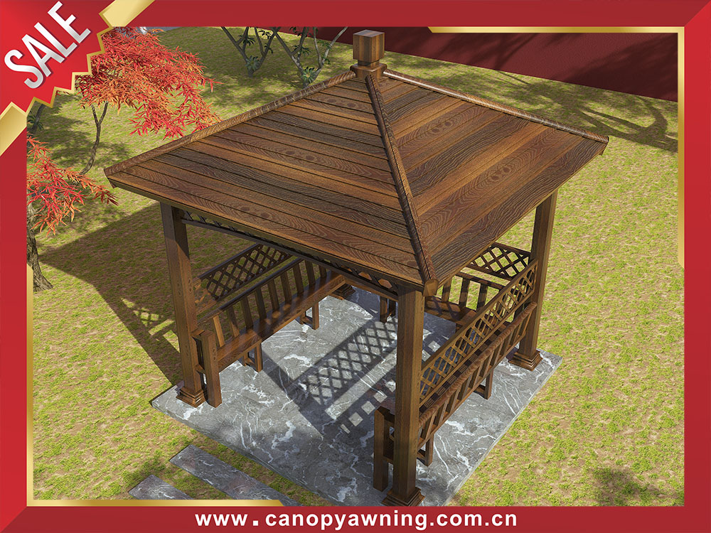 High quality outdoor courtyard wood look aluminum pavilion gazebo canopy shelter for sale