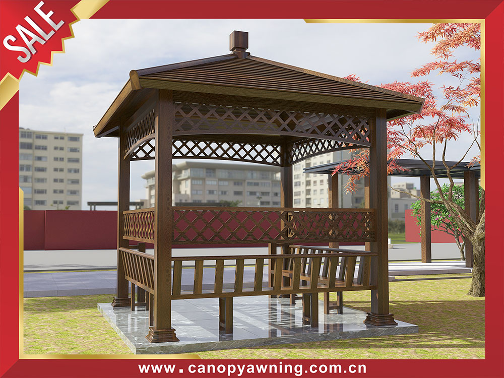 Garden backyard courtyard antique Chinese style wood look aluminum pavilion gazebo shelter for sales