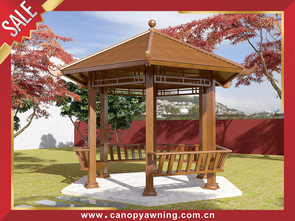 Garden backyard courtyard antique Chinese style wood look aluminum pavilion gazebo shelter for sales Garden backyard courtyard antique Chinese style wood look aluminum pavilion gazebo shelter for sales