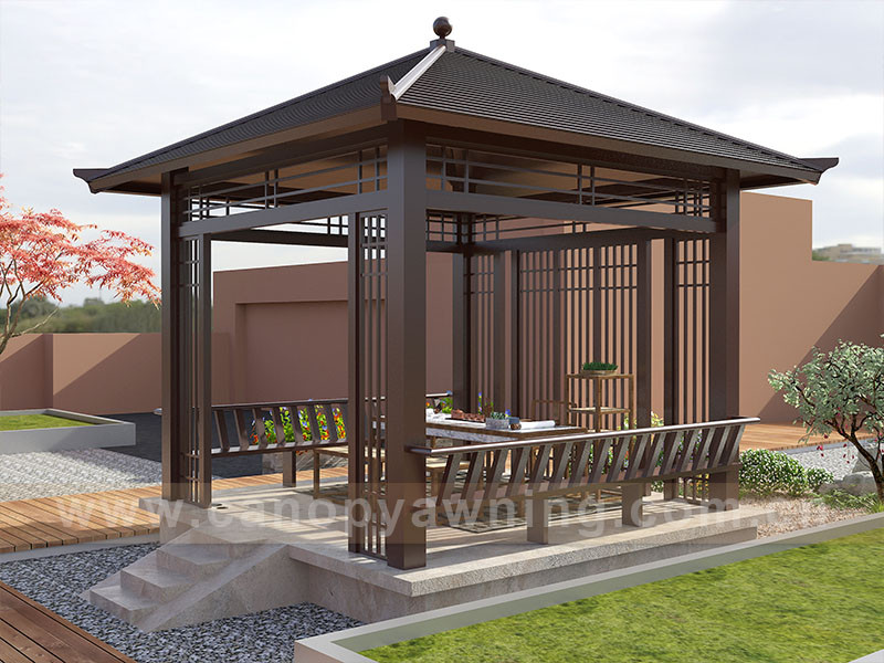 outdoor courtyard aluminum wood look gazebo pavilion