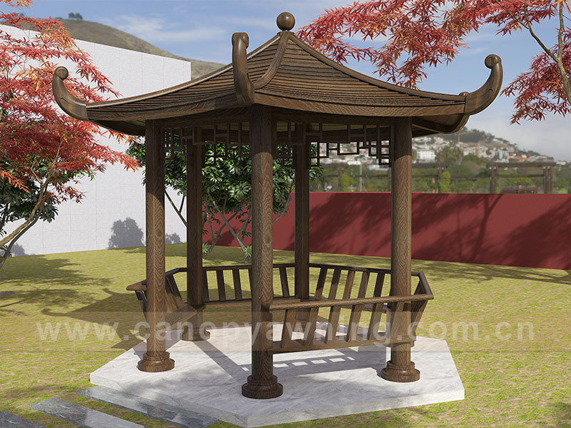 outdoor courtyard backyard aluminum wood look gazebo