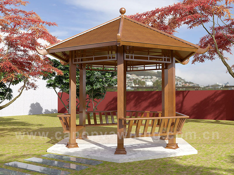 outdoor courtyard backyard aluminum wood look gazebo pavilion shelter