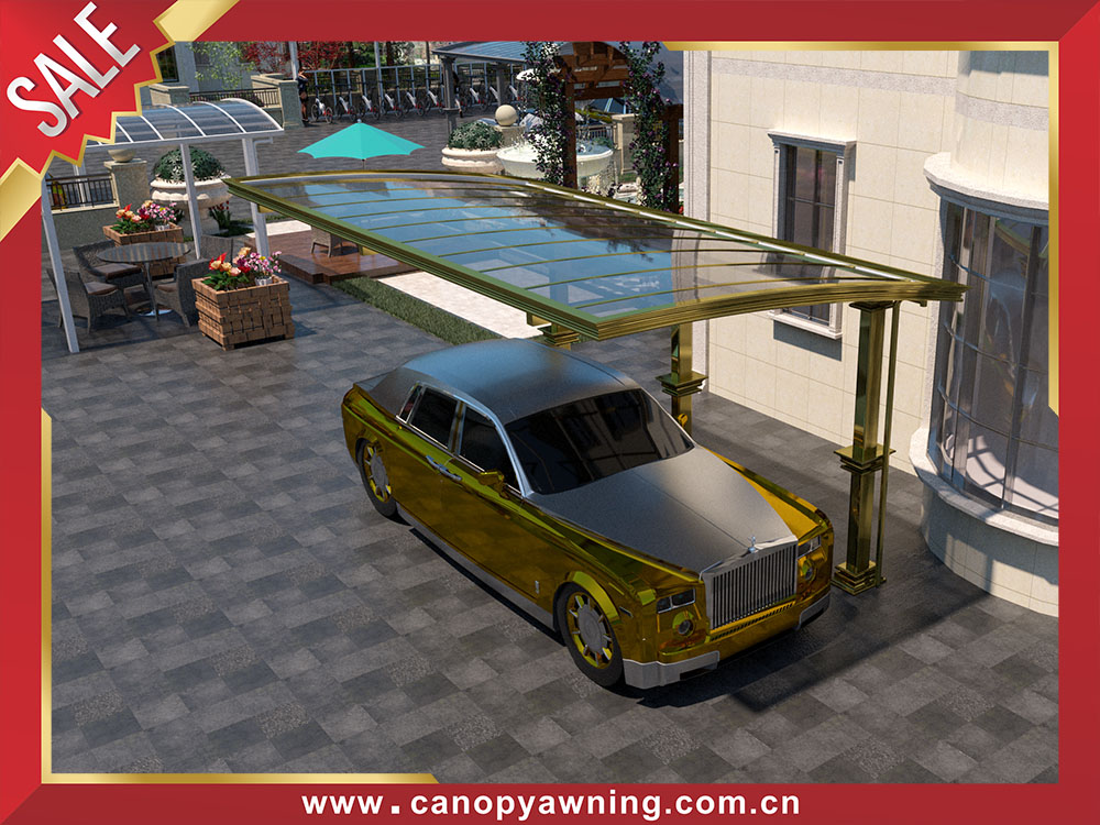 Outdoor villa backyard luxury parking single car canopy awning shelter carport with aluminum framework & polycarbonate sheet 
