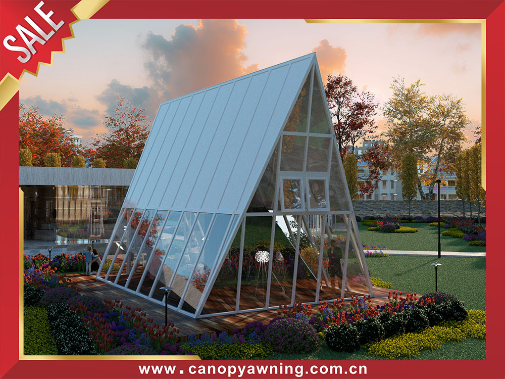 Outdoor backyard aluminum glass triangle sunroom tiny sun house enclousure cabin shed for sale