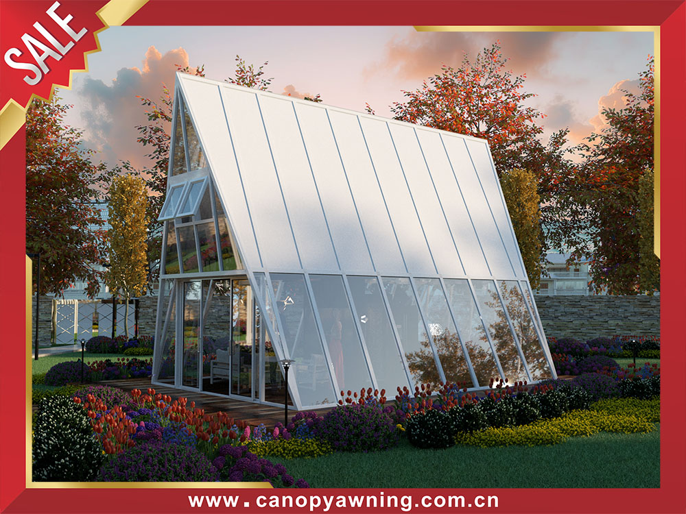 Outdoor backyard aluminum glass triangle sunroom tiny sun house enclousure cabin shed for sale