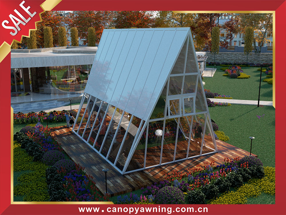 Outdoor backyard aluminum glass triangle sunroom tiny sun house enclousure cabin shed for sale