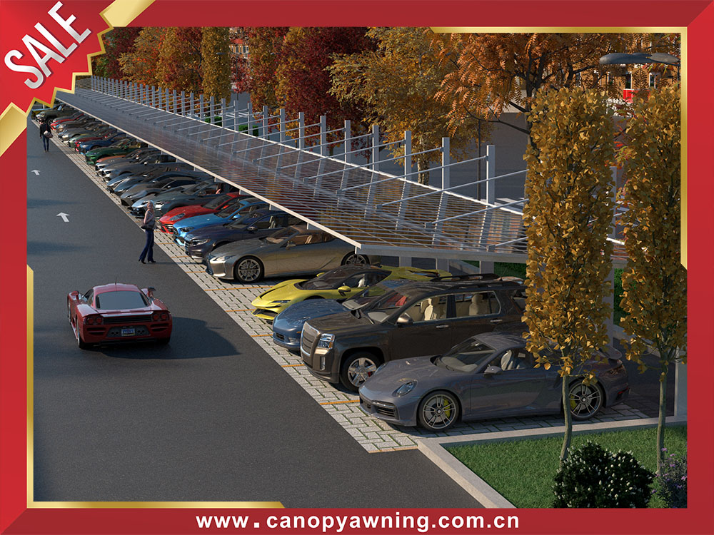 High quality outdoor public polycarbonate aluminum carport park multiple cars canopy shelter for parking lot High quality outdoor public polycarbonate aluminum carport park multiple cars canopy shelter for parking lot
