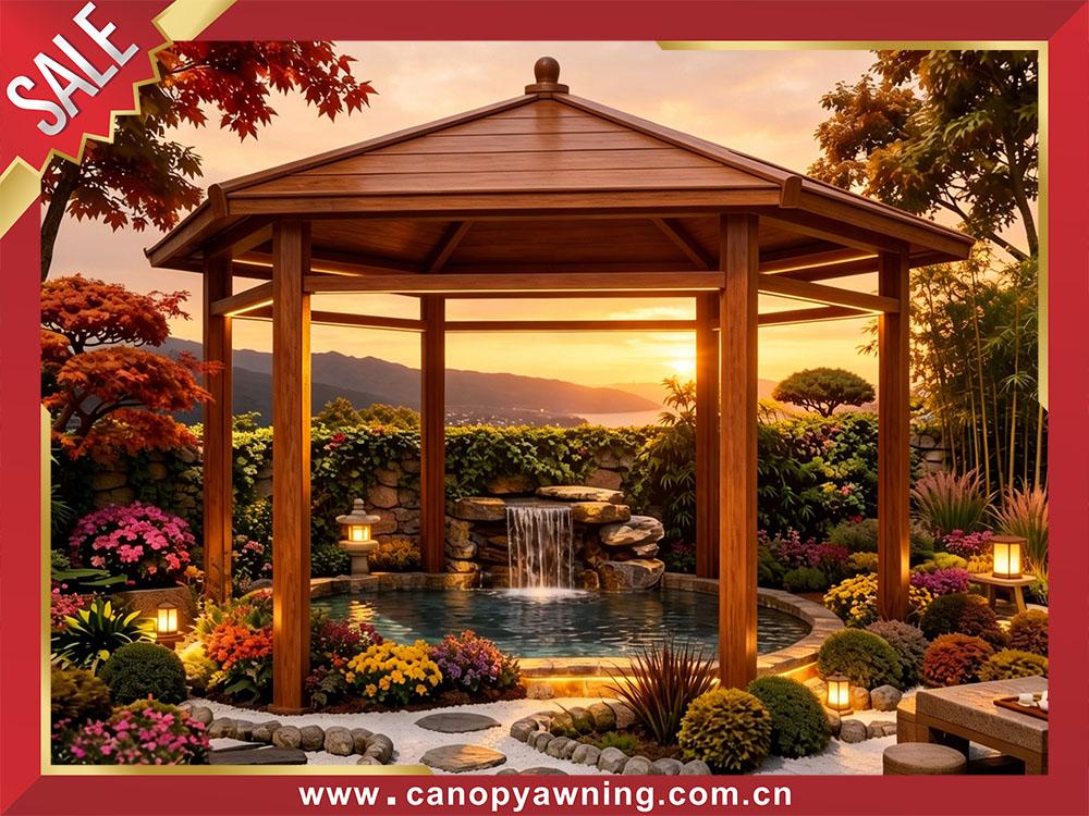  outdoor backyard courtyard wood look aluminium pavilion gazebo canopy shelter for sales