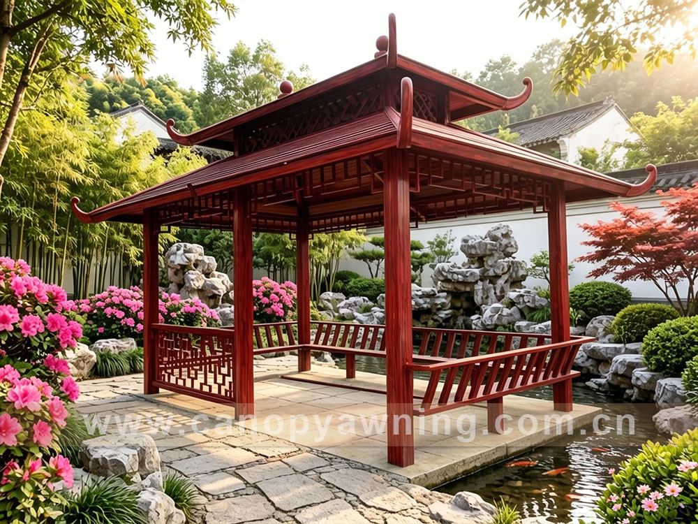 garden backyard aluminum Chinese antique style wood look gazebo pavilion shelter