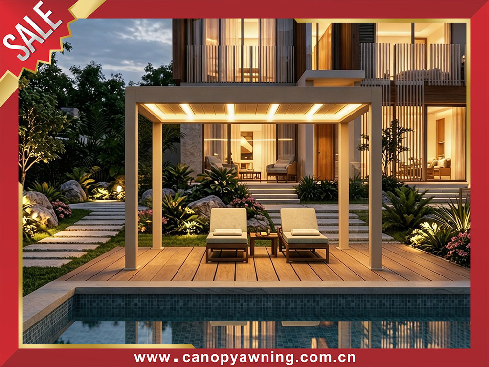 Modern outdoor backyard aluminum louvered shutter roof pergola 
