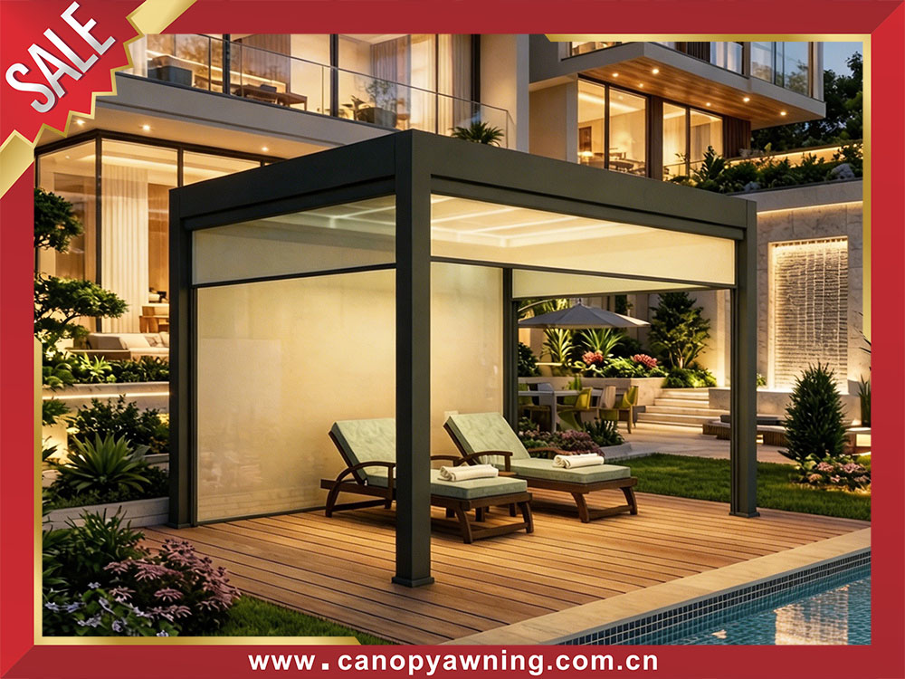 Modern outdoor backyard aluminum louvered shutter roof pergola 
