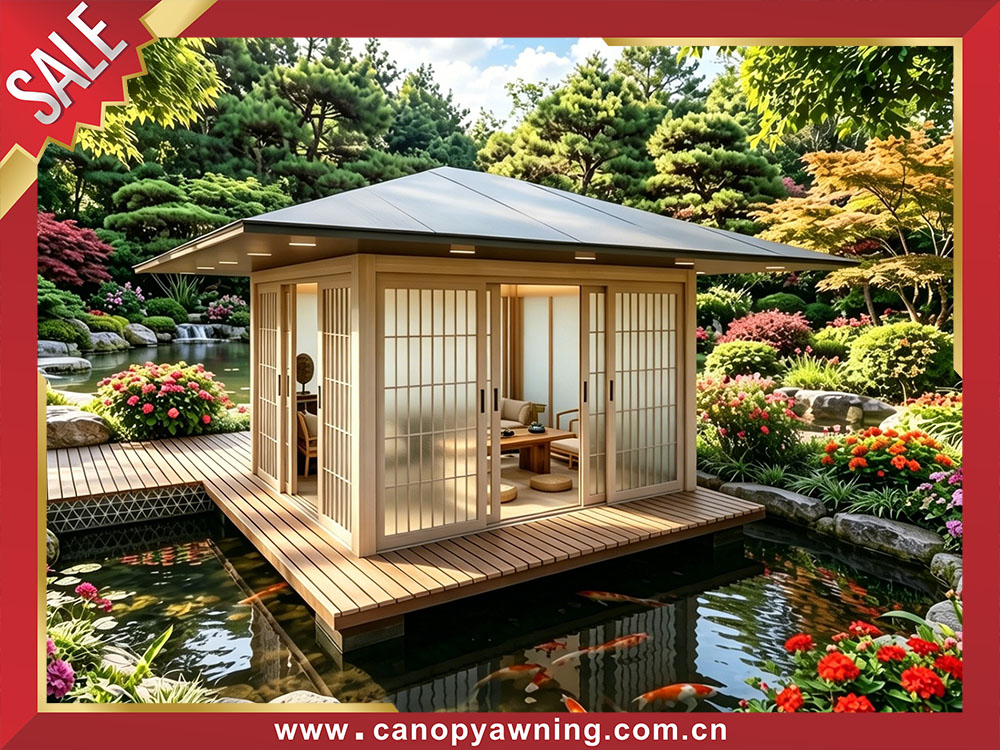 High quality outdoor backyard aluminum wood look enclosure cabin shed tiny house pavilion gazebo