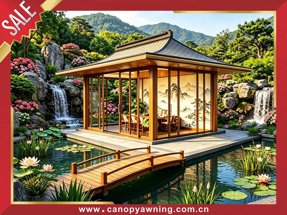 outdoor garden backyard aluminum wood look enclosure cabin shed tiny house pavilion gazebo