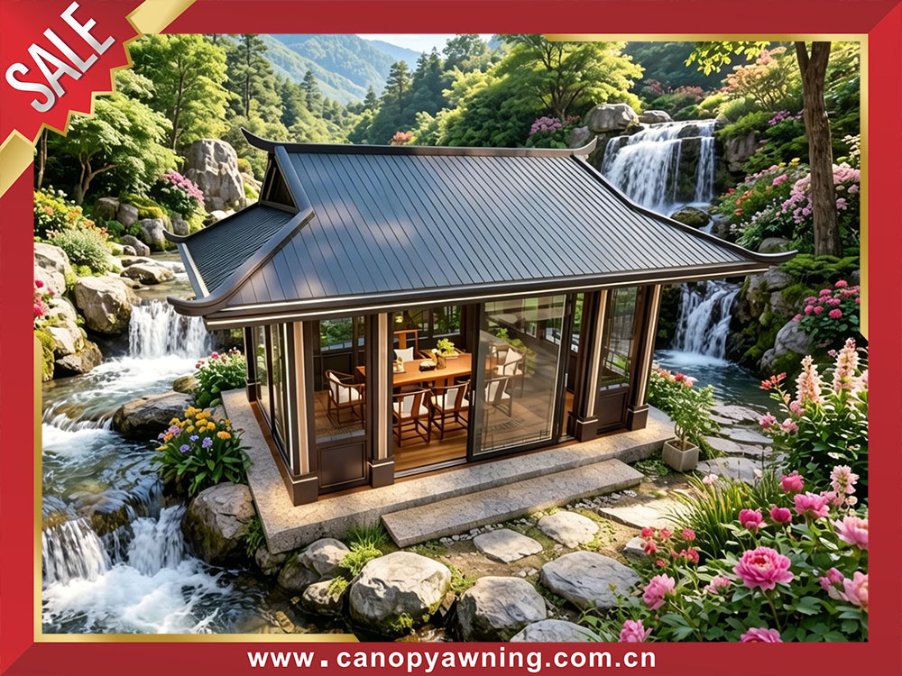 Outdoor backyard Chinese new style aluminum pavilion gazebo enclosure cabin shed tiny house