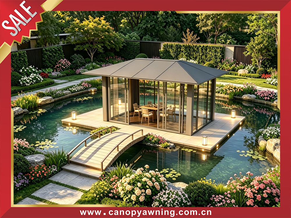 outdoor garden backyard aluminum wood look enclosure cabin shed tiny house pavilion gazebo