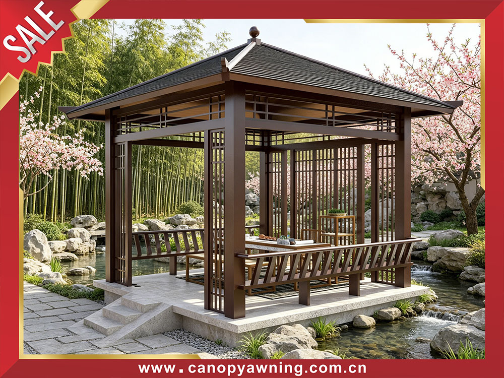  Excellent outdoor backyard courtyard wood look aluminum pavilion gazebo canopy shelter