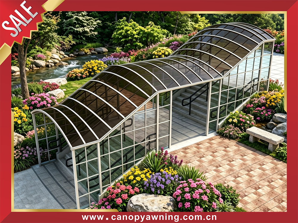 outdoor passage corridor walkway stairway polycarbonate aluminum canopy awning cover shelter 