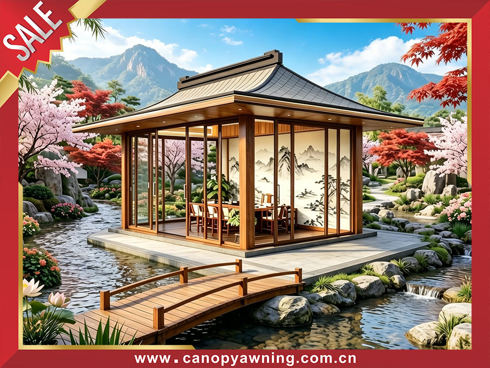 Garden backyard Chinese antique style aluminum pavilion gazebo enclosure cabin shed tiny house