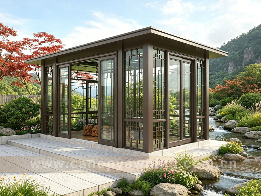 modern chinese style glass aluminum gazebo