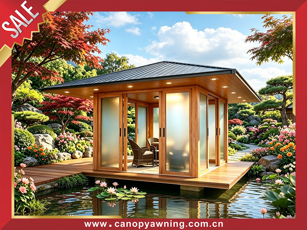 outdoor garden backyard aluminum wood look enclosure cabin shed tiny house pavilion gazebo