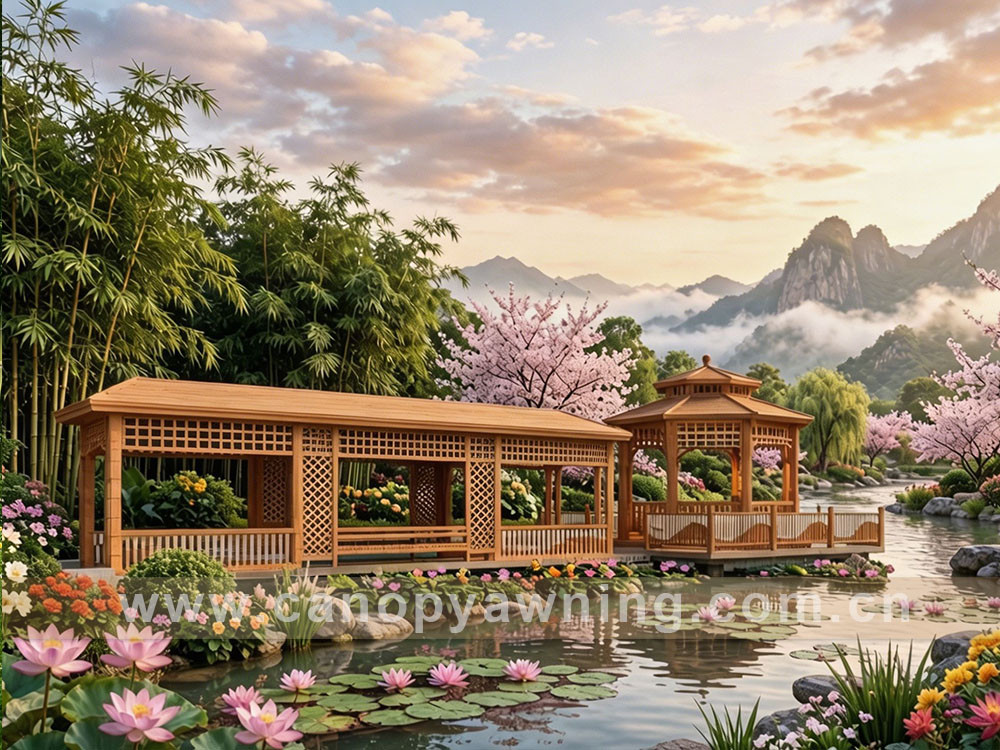 wood look aluminum pavilion