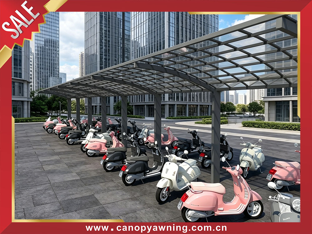 Hot selling outdoor public aluminum polycarbonate parking motorcycle bicycle bike canopy awning shelter