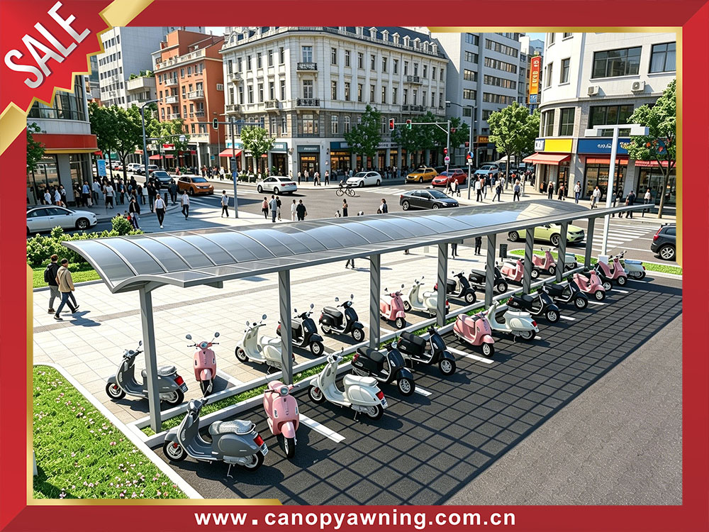 High quality outdoor public aluminum polycarbonate park motorcycle bicycle bike canopy awning shelter