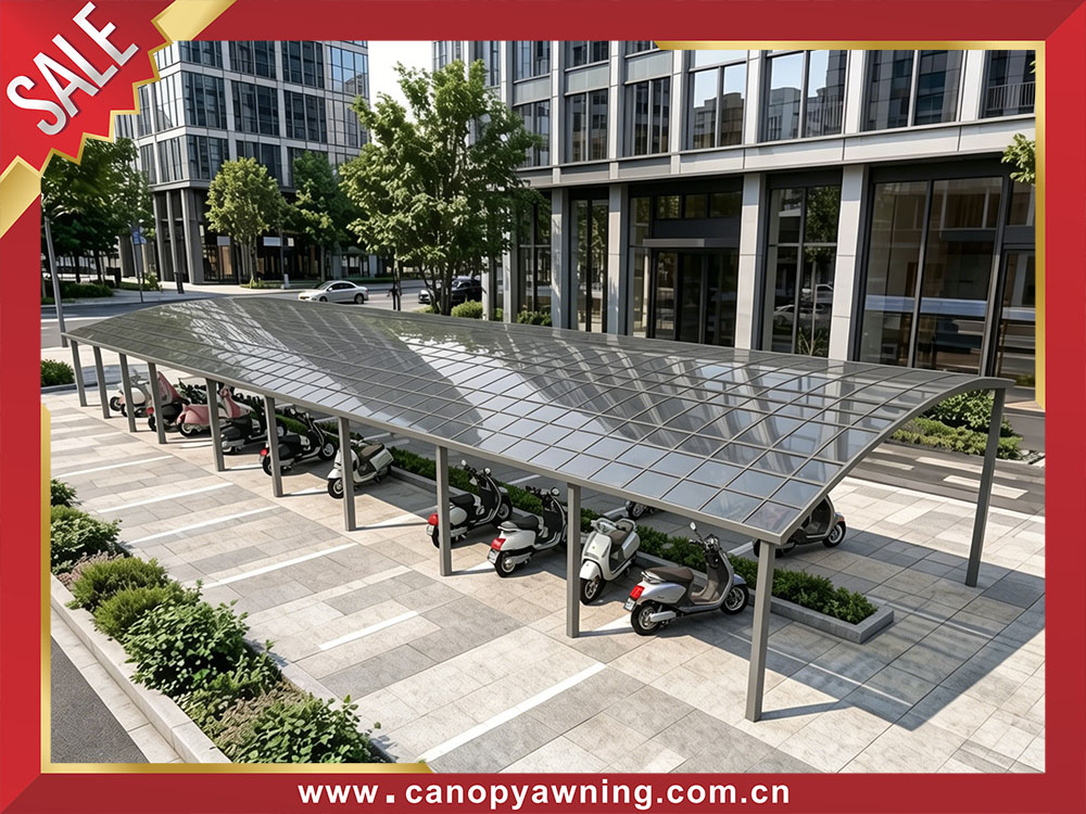 High quality outdoor public aluminum polycarbonate park motorcycle bicycle bike canopy awning shelter