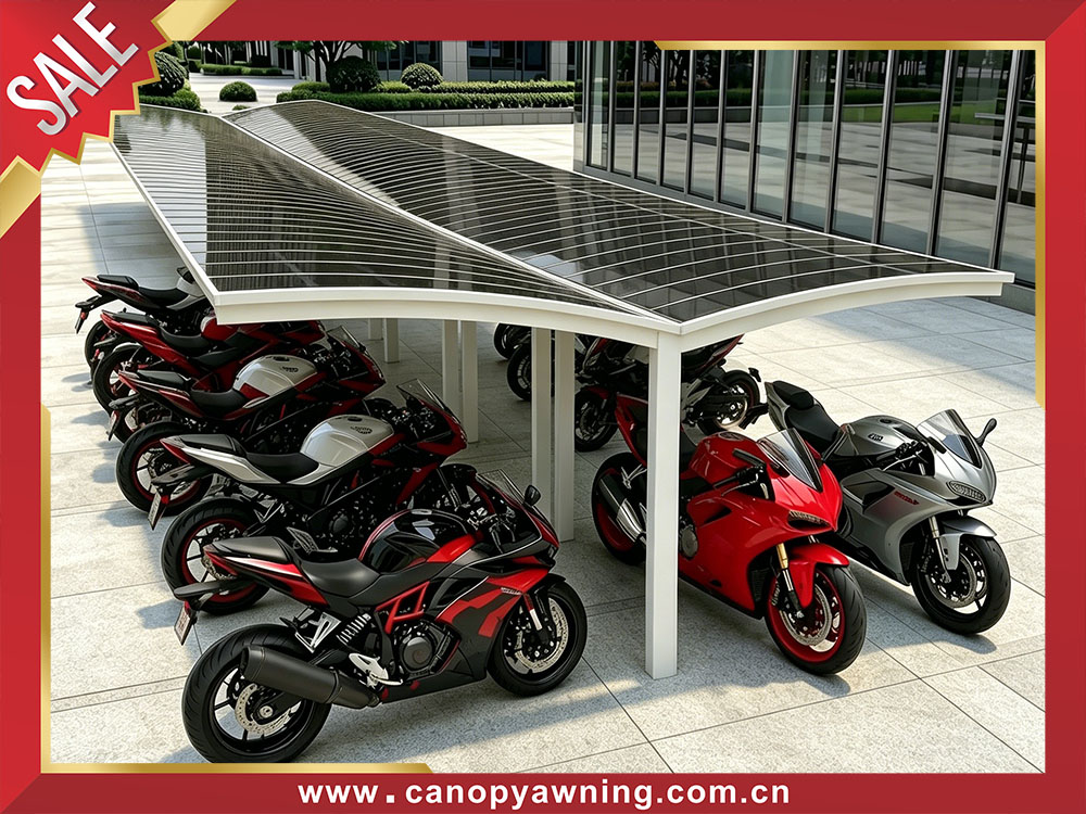 Aluminum polycarbonate outdoor public parking motorcycle bicycle bike shelter canopy awning for sale