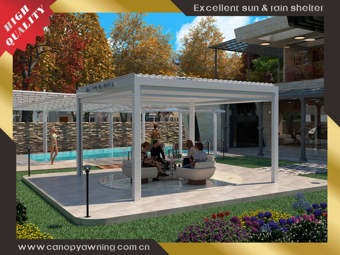 The introduction of louvered shutter roofing pergola