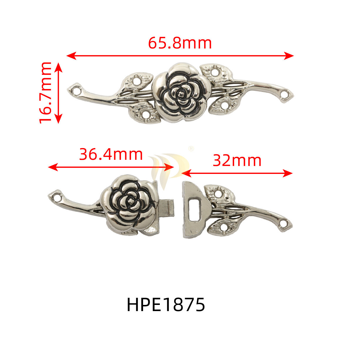 Fecho Decorativo de Metal em Forma de Gancho – Design de Rosa