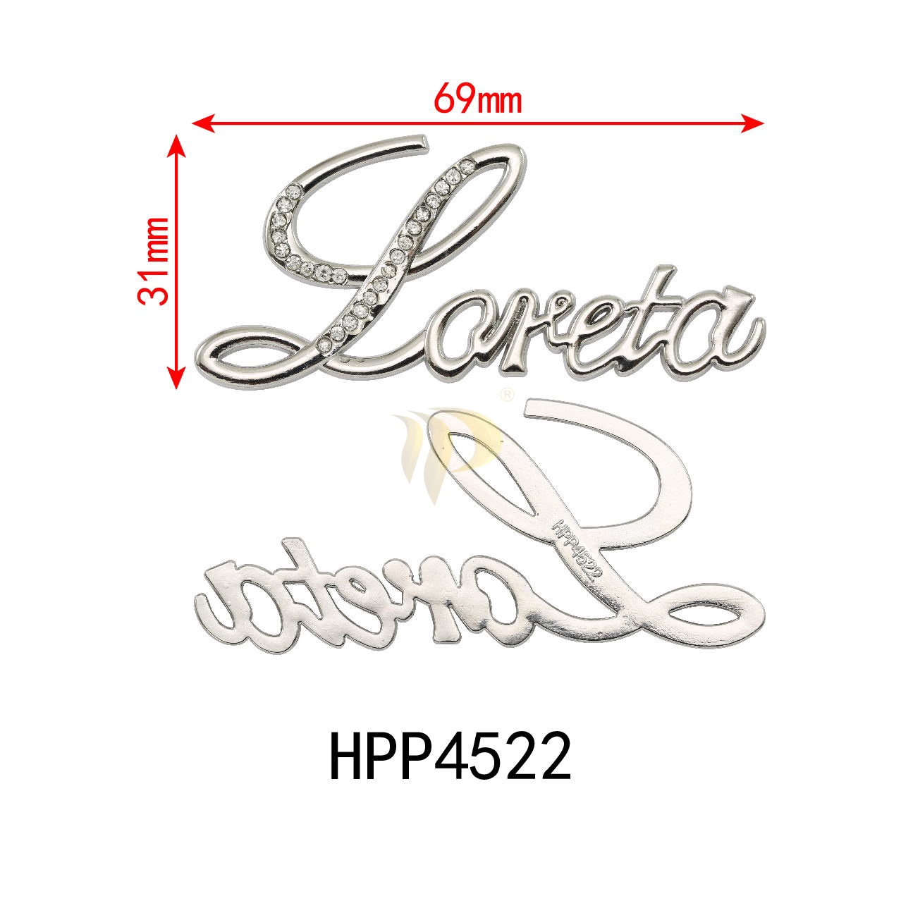 Etiqueta horizontal com letras de metal