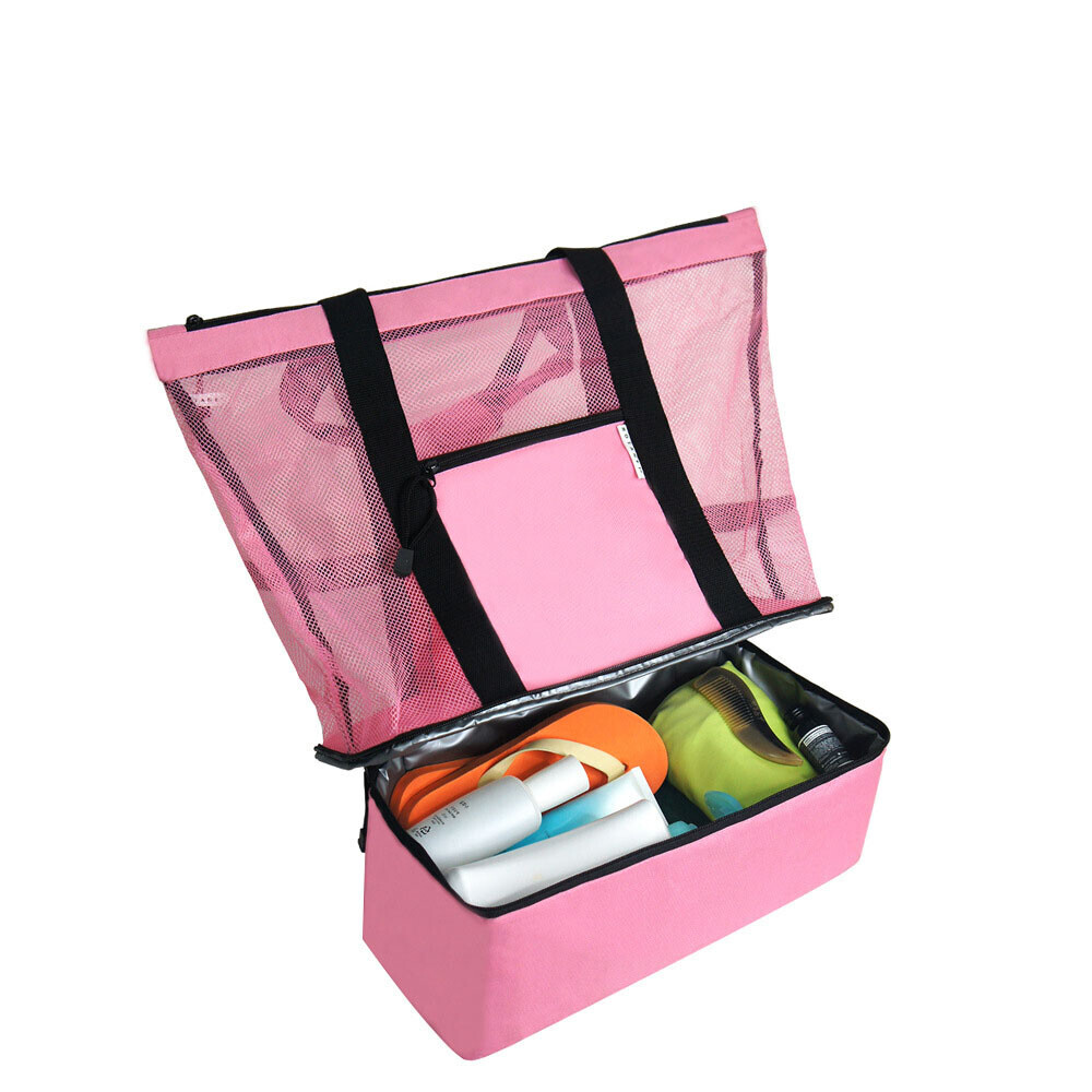 Insulated Cooler Beach Mesh Tote Bag 