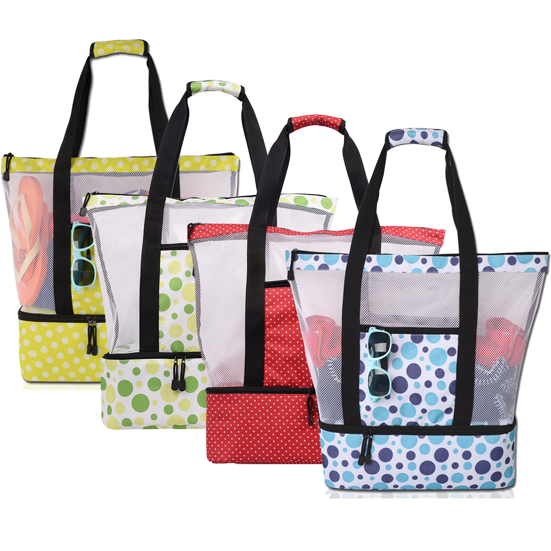 Insulated Cooler Beach Mesh Tote Bag 