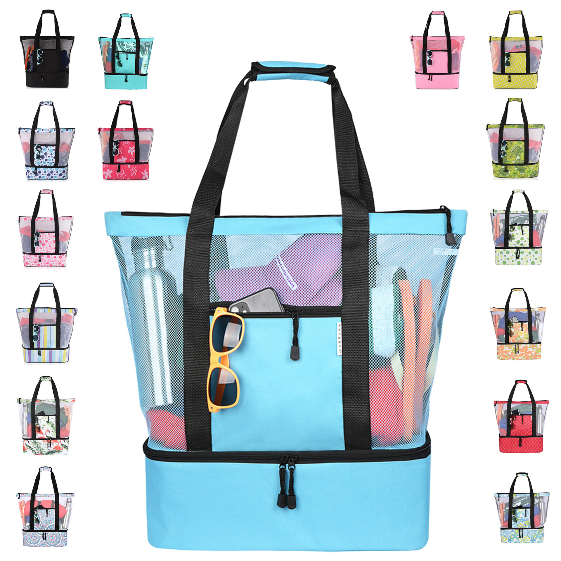 Insulated Cooler Beach Mesh Tote Bag 