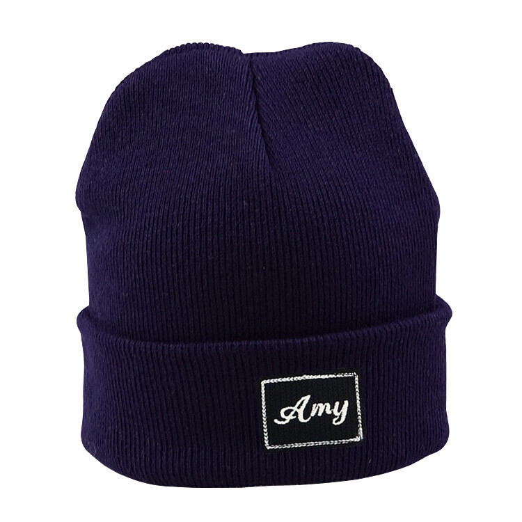 Cuffed Knit Beanie with Patch